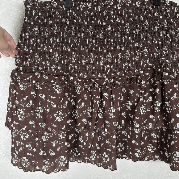 Hyacinth House‎ Tuckernuck Size XXL Steff Chocolate Brown Floral Mini Skirt - Picture 2 of 4